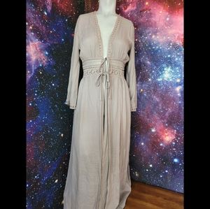 Grey Boho Gothic Double Cinch Duster Maxi